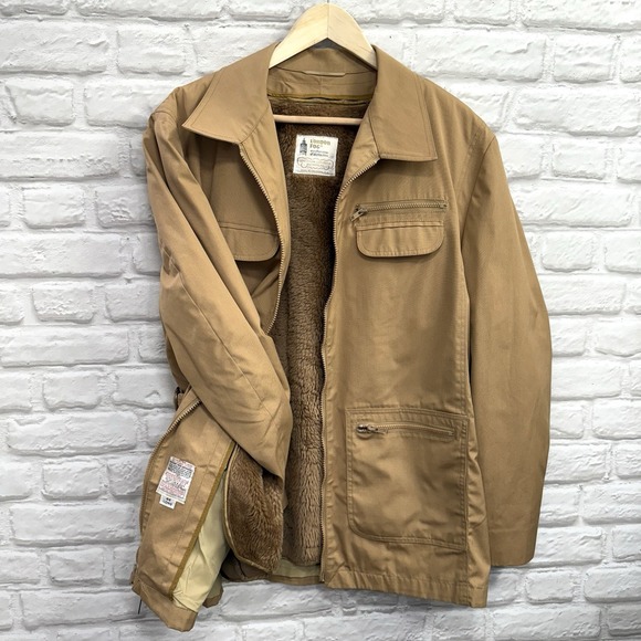 Vtg Men's London Fog Khaki Coat Size 44 Long Sherpa Lined Safari Casual Jacket - Picture 4 of 16